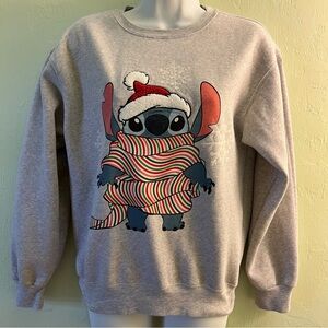 Disney Gray Holiday Stitch Sweatshirt with Red & Green Accents Christmas